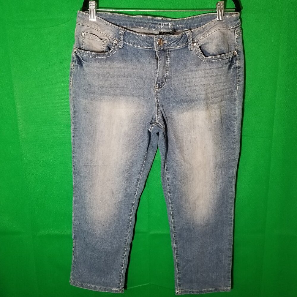 Apt 9 Capri Jeans Midrise Embellished Rhinestone Pockets Stretch Women Size 14